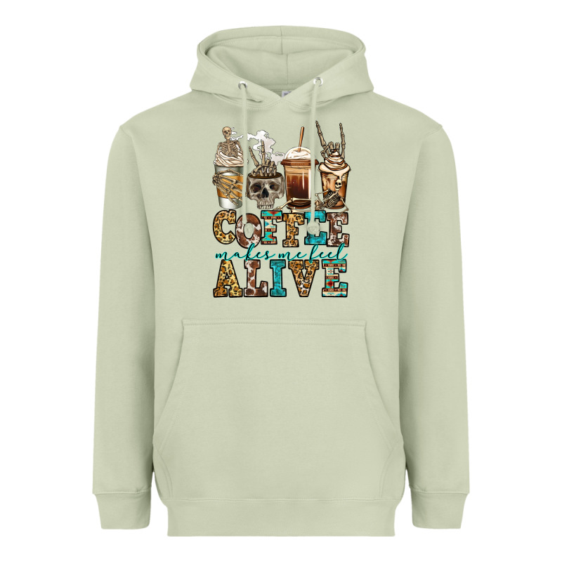 Coffee Makes Me Feel Alive Skeleton Coffee Cups Heavyweight Hoodie by Jasminsmagicworld | Teevron