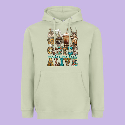 Coffee Makes Me Feel Alive Skeleton Coffee Cups Heavyweight Hoodie Designed By Jasminsmagicworld