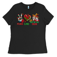 Black Peace Love Day Of The Dead Ladies Tee - BundleAndBundleShop