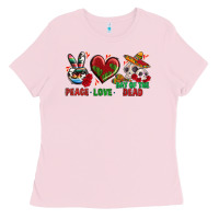 Bubblegum Pink Peace Love Day Of The Dead Ladies Tee - BundleAndBundleShop