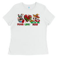 White Peace Love Day Of The Dead Ladies Tee - BundleAndBundleShop