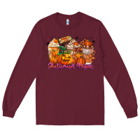 Burgundy Thanks A Latte Autumn Vibes Long Sleeve Tee - CowhideDigitalArt