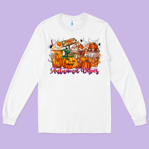 Thanks A Latte Autumn Vibes Long Sleeve Tee Designed By Cowhidedigitalart