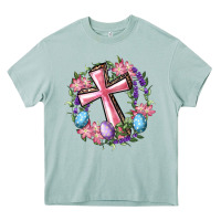 Cross With Floral Wreath And Easter Eggs Heavy Core Tee | Teevron