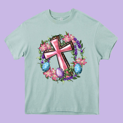 Cross With Floral Wreath And Easter Eggs Heavy Core Tee Designed By Ranaportraitstore