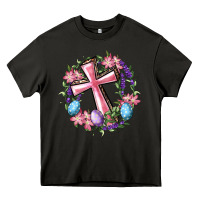 Asphalt Cross With Floral Wreath And Easter Eggs Heavy Core Tee - RanaPortraitStore