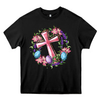 Black Cross With Floral Wreath And Easter Eggs Heavy Core Tee - RanaPortraitStore