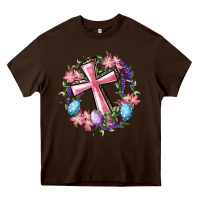 Chocolate Brown Cross With Floral Wreath And Easter Eggs Heavy Core Tee - RanaPortraitStore