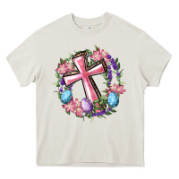 Cream Cross With Floral Wreath And Easter Eggs Heavy Core Tee - RanaPortraitStore