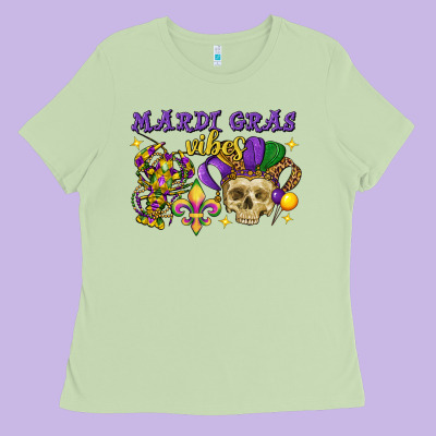 Mardi Gras Vibes Skull Ladies Tee Designed By Fadigitalartstudio
