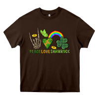 Chocolate Brown Peace Love Shamrock  St. Patrick's Day Heavy Core Tee - CowGirlArtShop