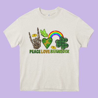 Peace Love Shamrock  St. Patrick's Day Heavy Core Tee Designed By Cowgirlartshop