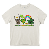 Cream Peace Love Shamrock  St. Patrick's Day Heavy Core Tee - CowGirlArtShop
