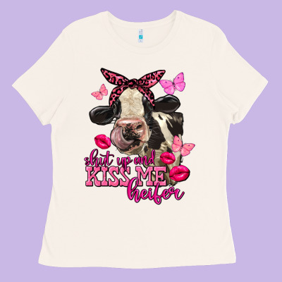 Valentine's Day Shut Up And Kiss Me Heifer Holstein Cow Ladies Tee Designed By Fadigitalartstudio