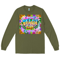 Army Green Beach Life Long Sleeve Tee - CowhideDigitalArt