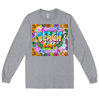 Heather Grey Beach Life Long Sleeve Tee - CowhideDigitalArt