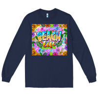 Navy Beach Life Long Sleeve Tee - CowhideDigitalArt