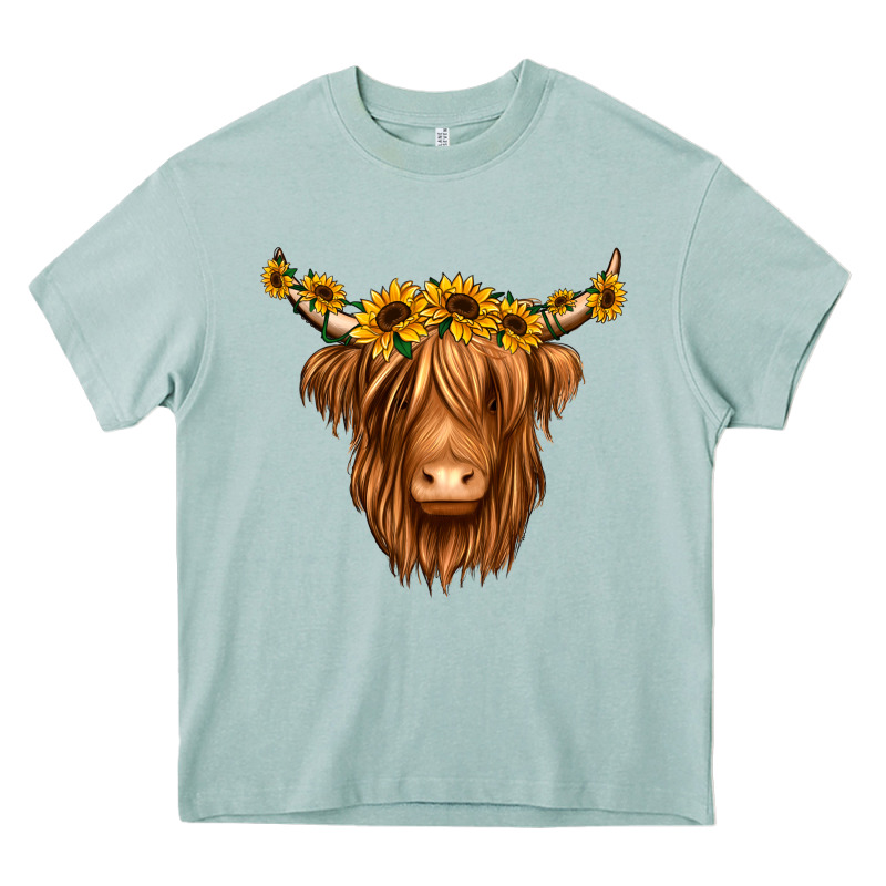 Sunflower Headband Highland Cow Heavy Core Tee by Jasminsmagicworld | Teevron