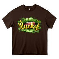 Chocolate Brown St. Patrick's Day lips lucky Heavy Core Tee - HowdyJamesFarm