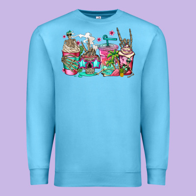 Skeleton Summer Coffee Cups Premium Sweatshirt Designed By Jasminsmagicworld