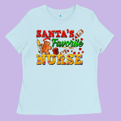 Santa's Favorite Nurse Ladies Tee Designed By Fadigitalartstudio