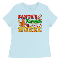Baby Blue Santa's Favorite Nurse Ladies Tee - FaDigitalArtStudio