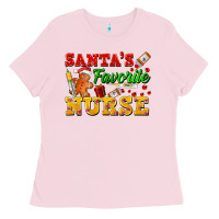 Bubblegum Pink Santa's Favorite Nurse Ladies Tee - FaDigitalArtStudio