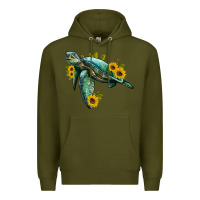Army Green sea turtle with sunflowers Premium Hoodie - Artiststas