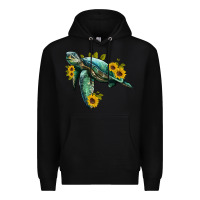 Black sea turtle with sunflowers Premium Hoodie - Artiststas