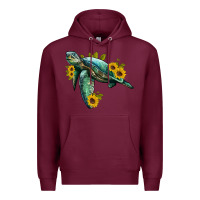 Burgundy sea turtle with sunflowers Premium Hoodie - Artiststas