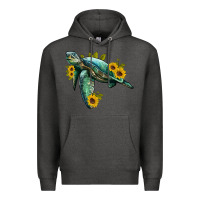 Charcoal Heather sea turtle with sunflowers Premium Hoodie - Artiststas