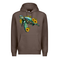Coffee sea turtle with sunflowers Premium Hoodie - Artiststas
