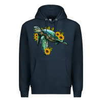 Navy sea turtle with sunflowers Premium Hoodie - Artiststas
