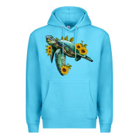 Ocean Blue sea turtle with sunflowers Premium Hoodie - Artiststas