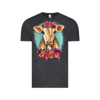 Vintage Black Floral Cow Vintage Tee - RanaPortraitStore