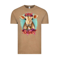 Vintage Coffee Floral Cow Vintage Tee - RanaPortraitStore