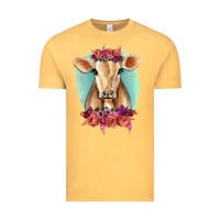 Vintage Mustard Floral Cow Vintage Tee - RanaPortraitStore