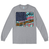 Heather Grey American Flag Mouse Pad Long Sleeve Tee - CowhideDigitalArt
