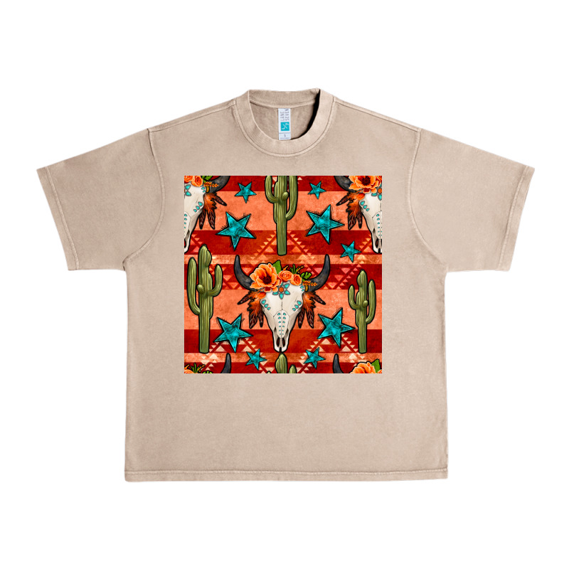 Bull Skull Cactus Seamless Pattern Urban Heavy Tee by BundleAndBundleShop | Teevron