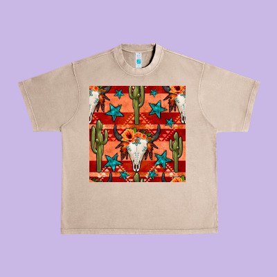 Bull Skull Cactus Seamless Pattern Urban Heavy Tee Designed By Bundleandbundleshop