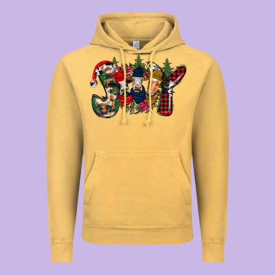 Joy Christmas Cows Vintage Hoodie Designed By Cowhidedigitalart