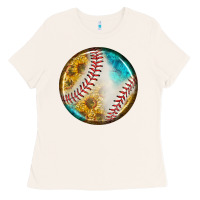 Bone baseball with sunflower round earrings Ladies Tee - BundleAndBundleShop