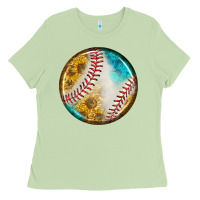 Matcha baseball with sunflower round earrings Ladies Tee - BundleAndBundleShop