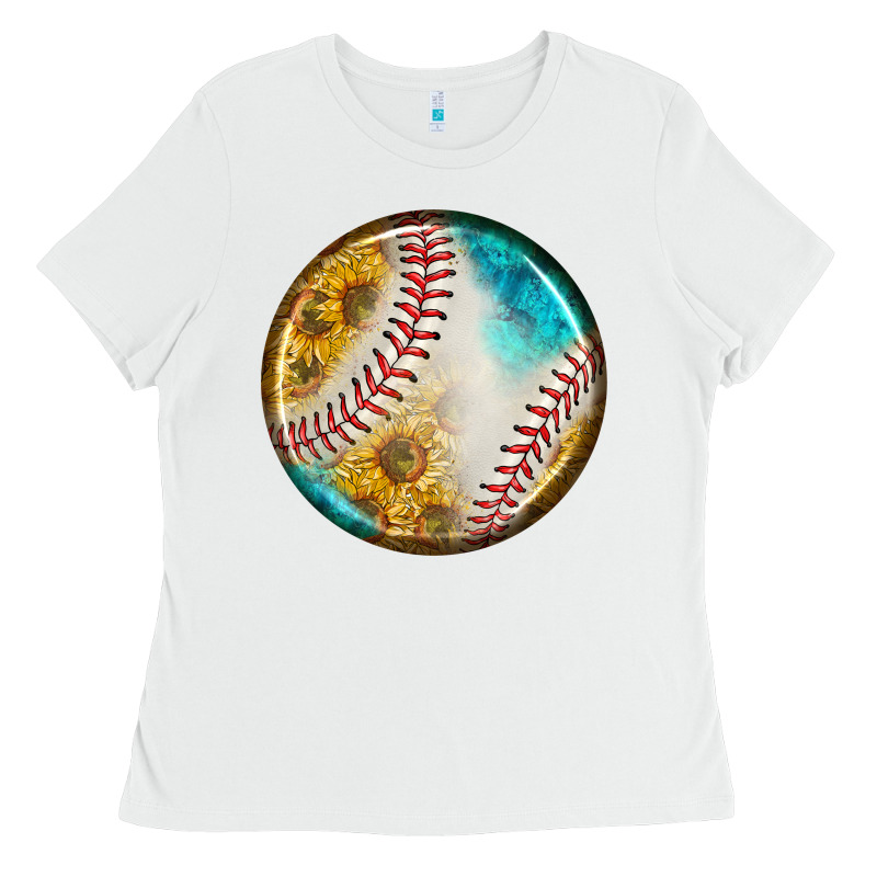 Baseball With Sunflower Round Earrings Ladies Tee by BundleAndBundleShop | Teevron