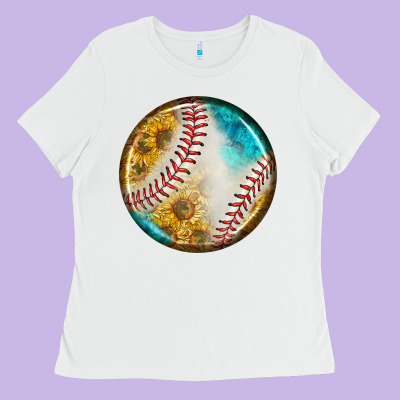 Baseball With Sunflower Round Earrings Ladies Tee Designed By Bundleandbundleshop