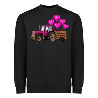 Black valentines day pink tractor with pink heart balloo Heavyweight Sweatshirt - RanaPortraitStore
