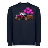 Navy valentines day pink tractor with pink heart balloo Heavyweight Sweatshirt - RanaPortraitStore