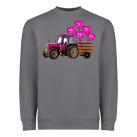 Valentines Day Pink Tractor With Pink Heart Balloo Heavyweight Sweatshirt | Teevron