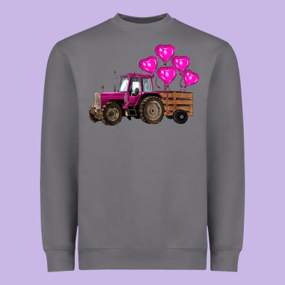 Valentines Day Pink Tractor With Pink Heart Balloo Heavyweight Sweatshirt Designed By Ranaportraitstore