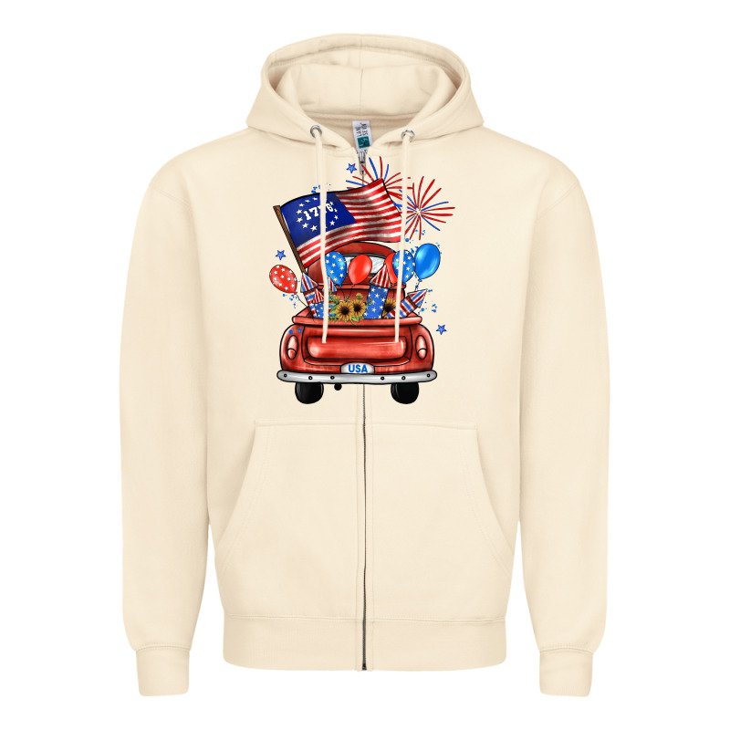 Farm Truck,america Flag Zipper Hoodie by JahusDesignShop | Teevron